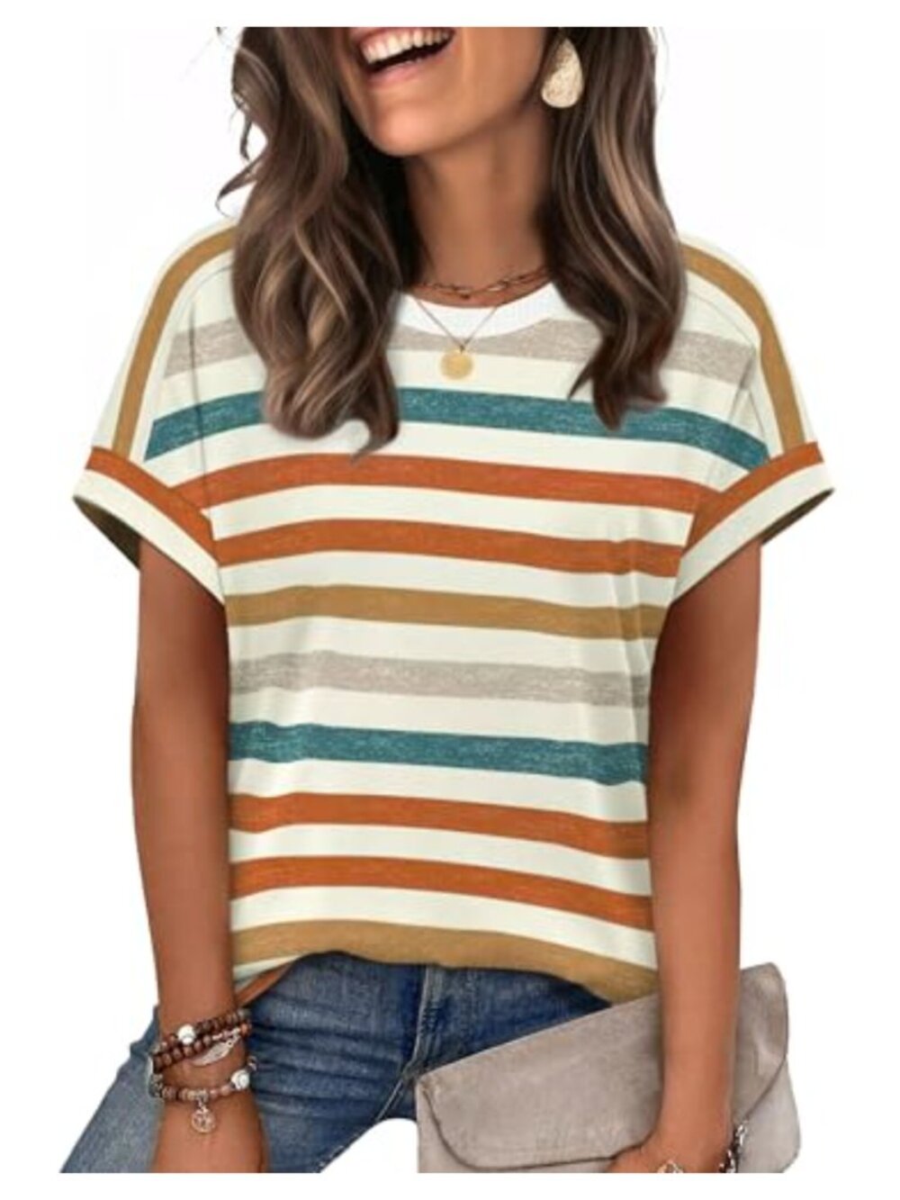 Womens Short Sleeve Crewneck T-Shirt Polyester Spandex Casual Summer Top
